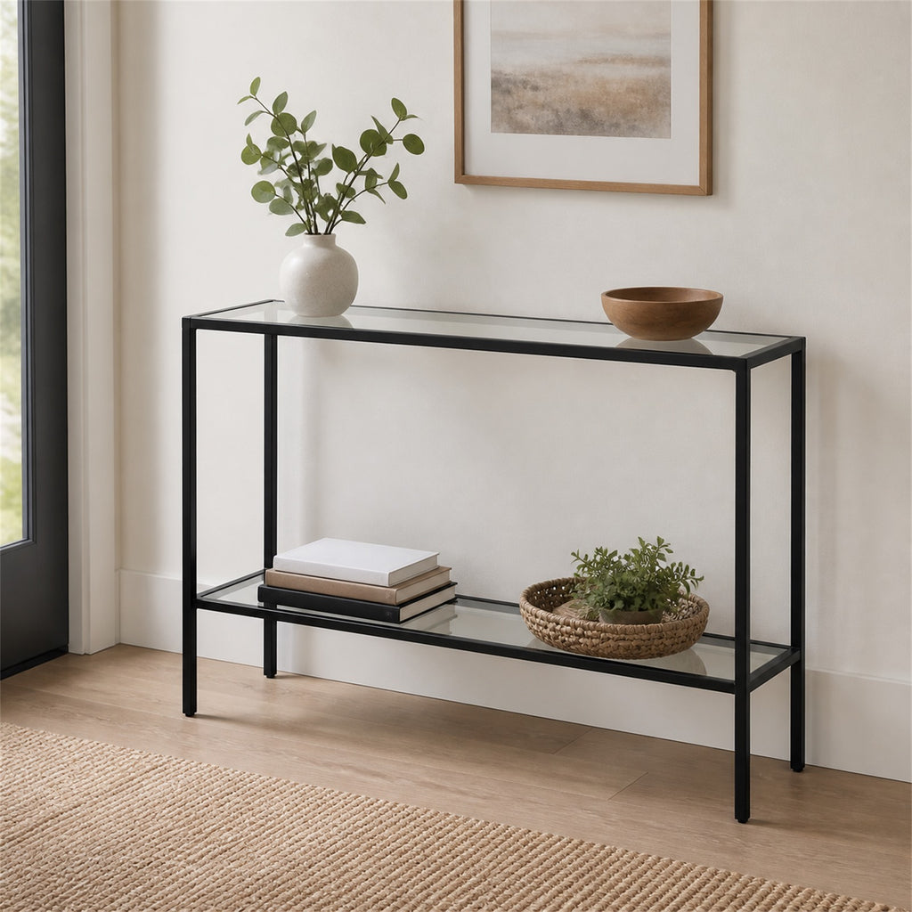 Black Metal Frame Glass Console Table