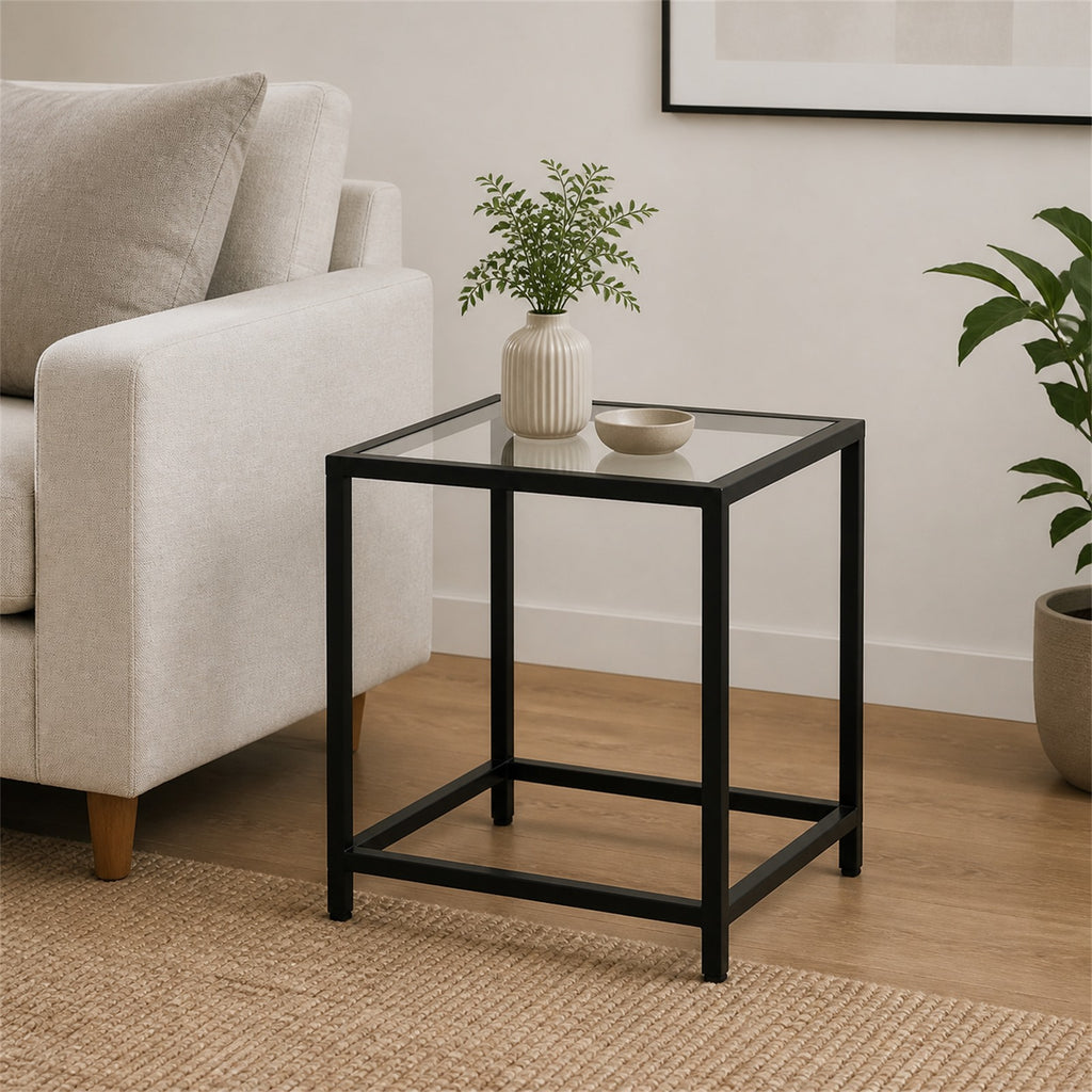 Black Metal Frame Glass Top End Table