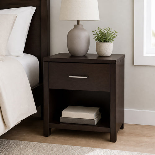 Espresso Finish Nightstand with Shelf