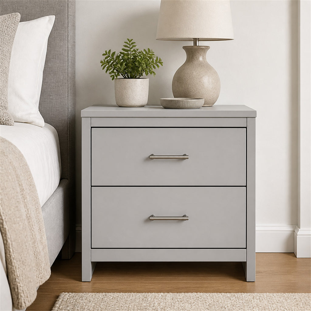 Light Gray Two-Drawer Nightstand