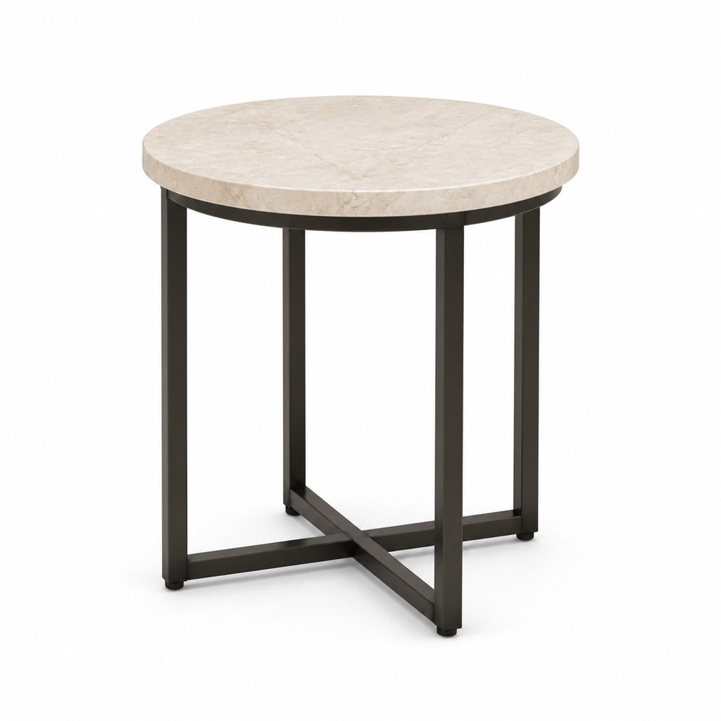 Marble-Look Round Accent Table