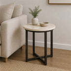 Marble-Look Round Accent Table