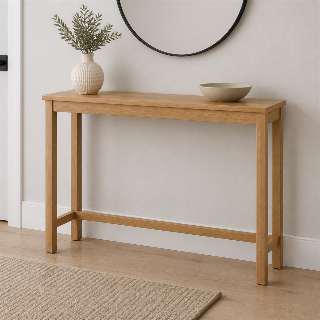 Narrow Oak Finish Console Table