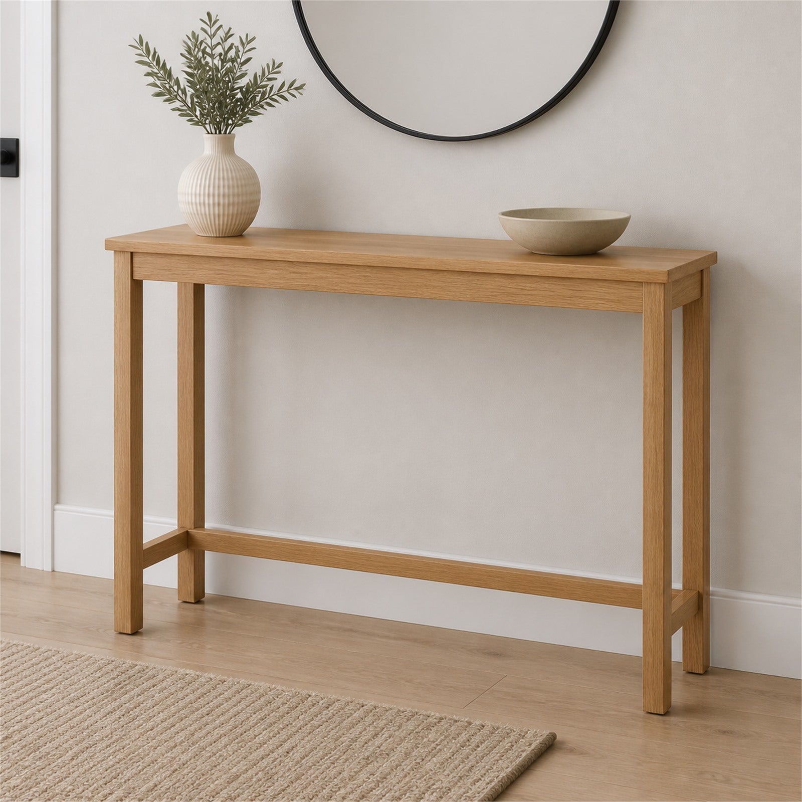 Narrow Oak Finish Console Table