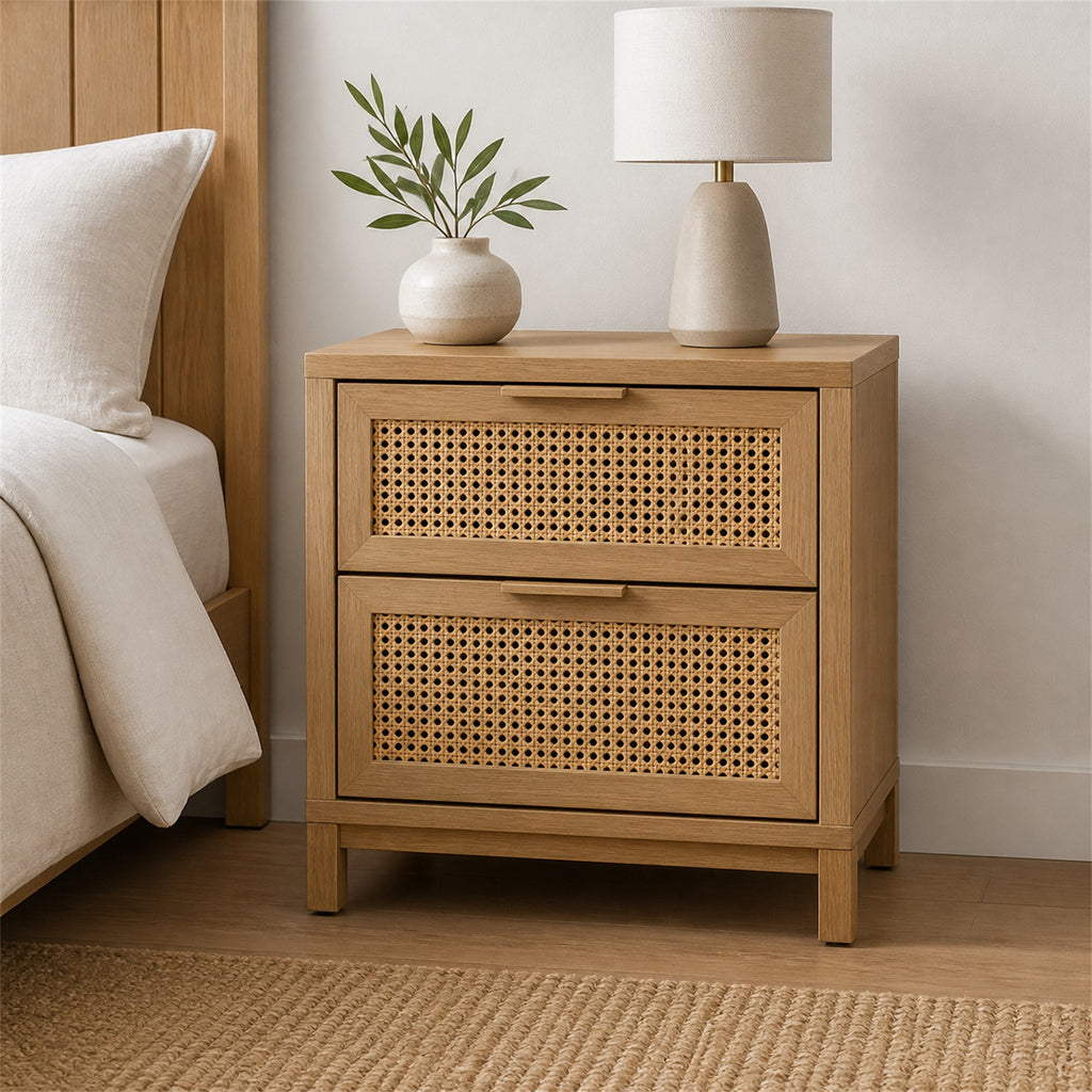 Natural Cane Front Nightstand