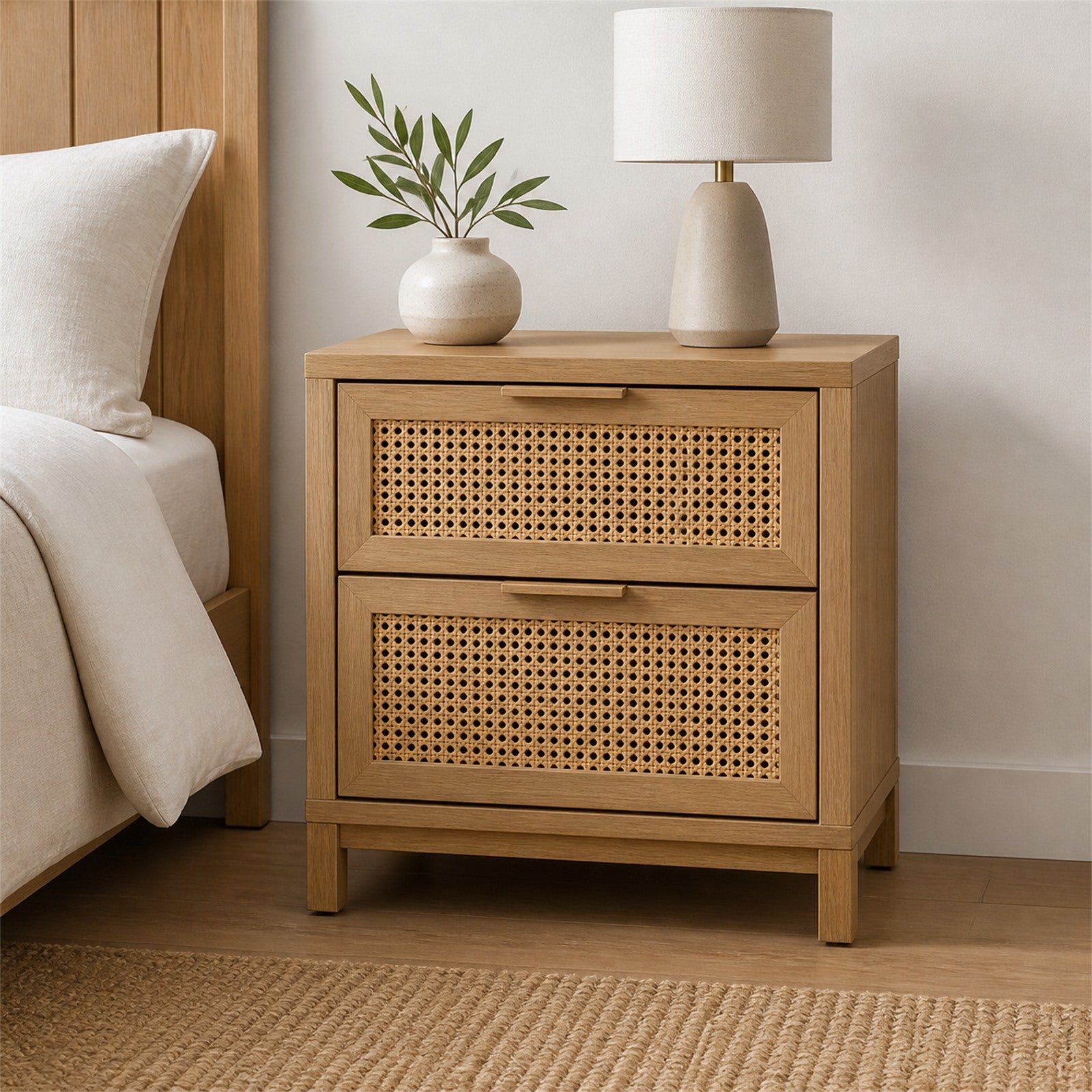 Natural Cane Front Nightstand