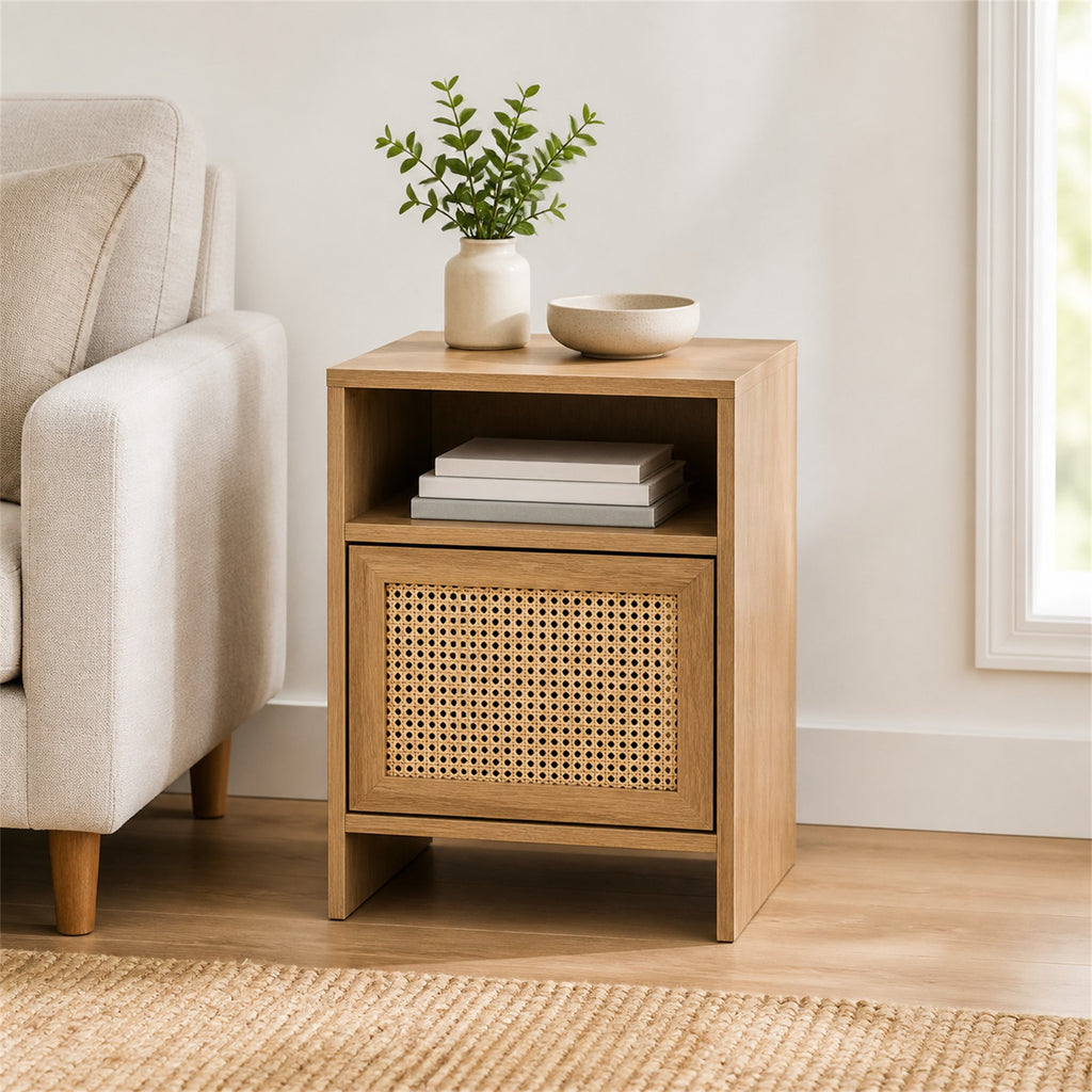 Natural Cane Panel End Table