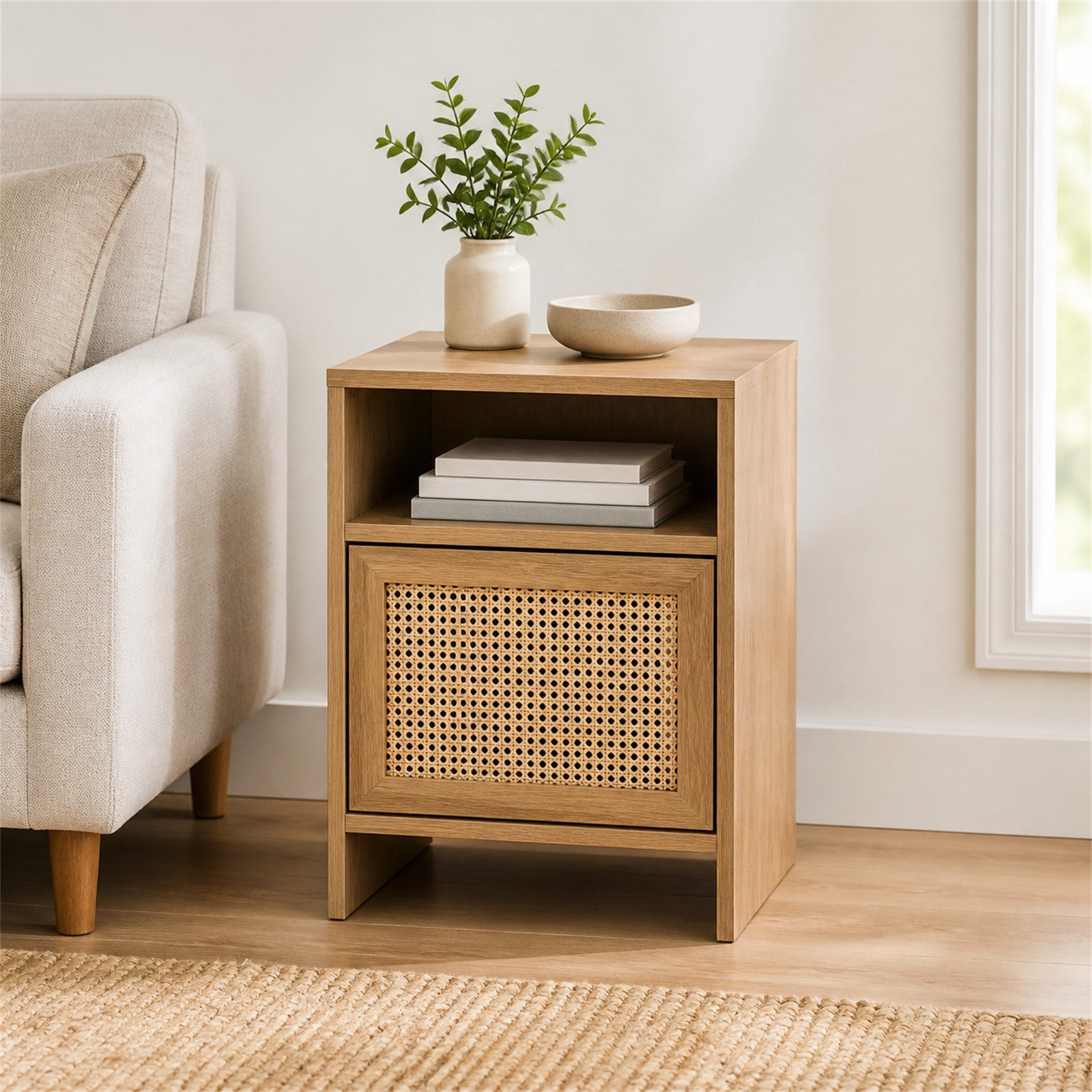 Natural Cane Panel End Table