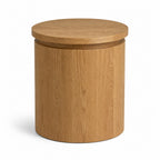 Oak Finish Drum Side Table