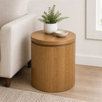 Oak Finish Drum Side Table