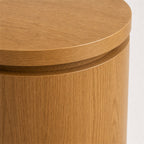 Oak Finish Drum Side Table