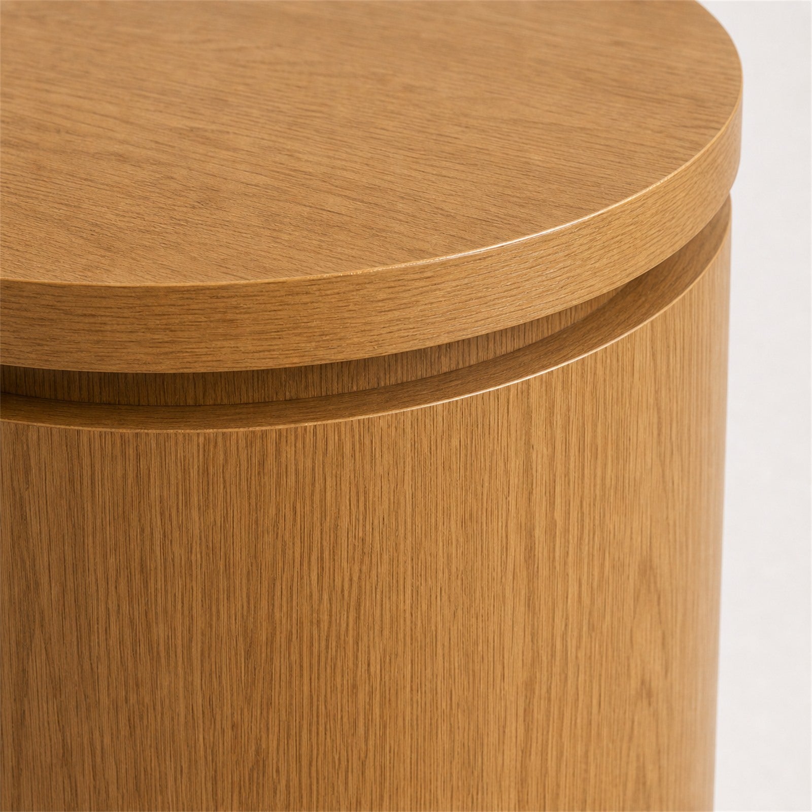 Oak Finish Drum Side Table