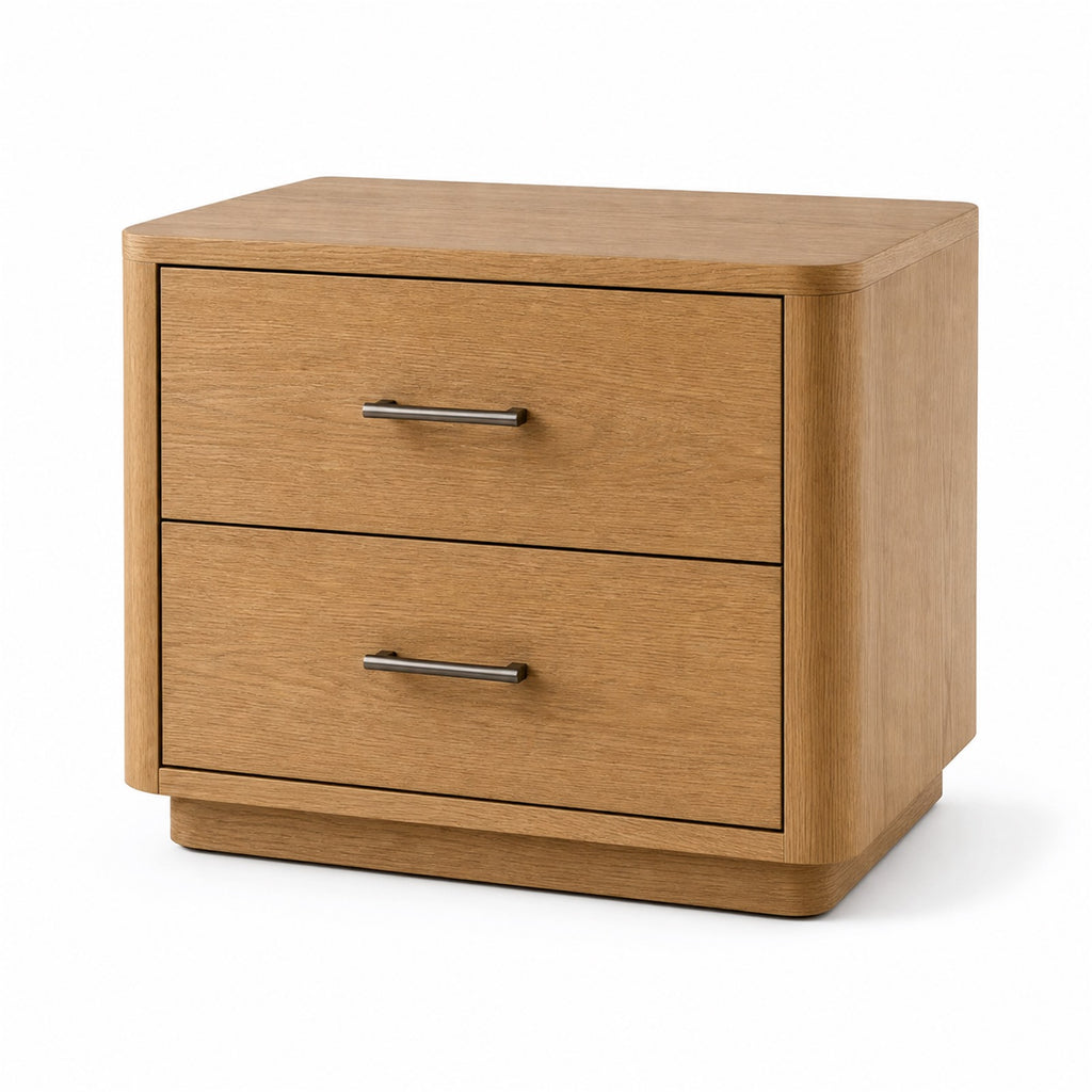 Oak Finish Rounded Corner Nightstand