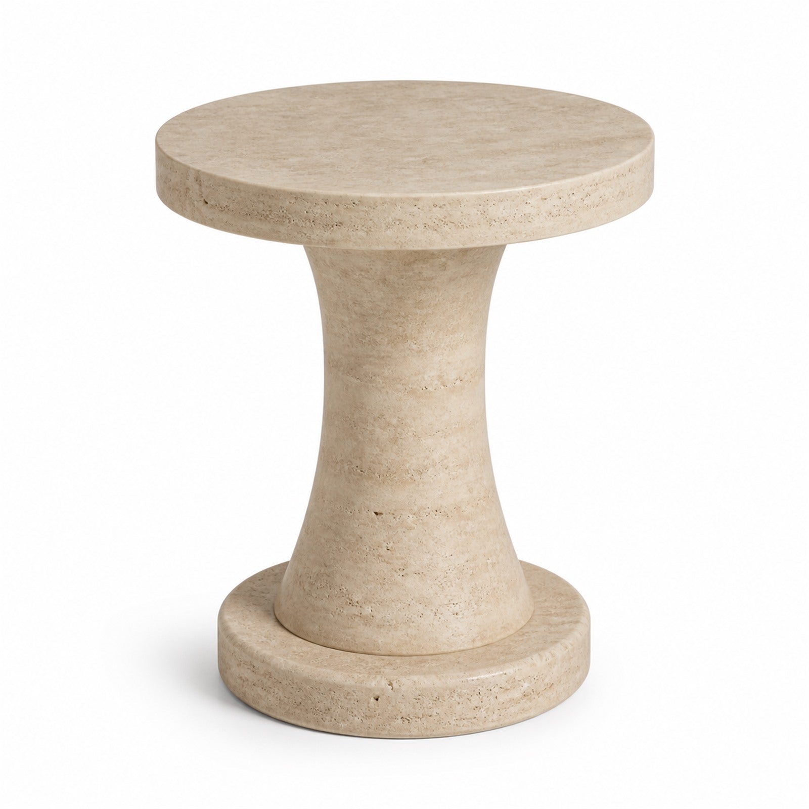 Travertine-Look Pedestal Side Table
