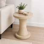 Travertine-Look Pedestal Side Table