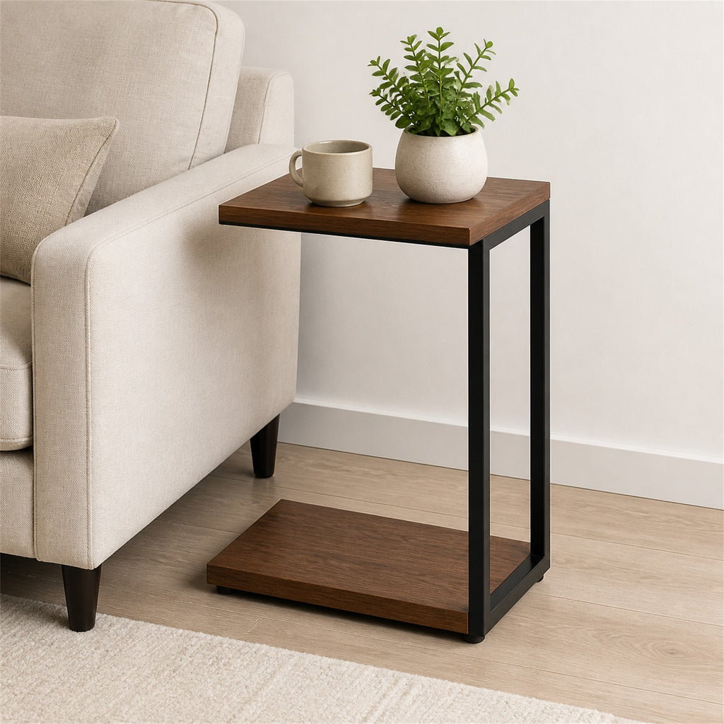 Walnut C-Shaped Sofa Table