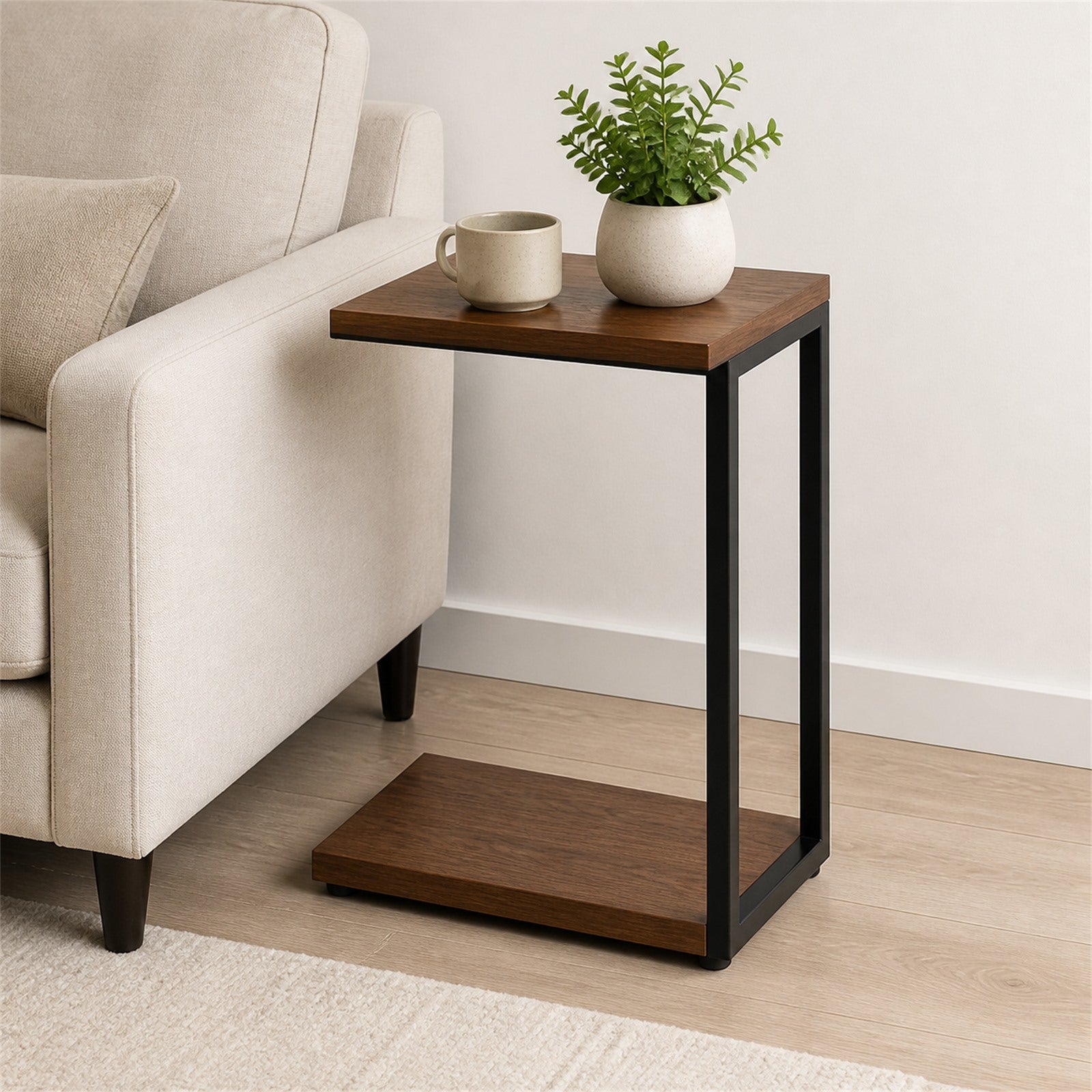 Walnut C-Shaped Sofa Table