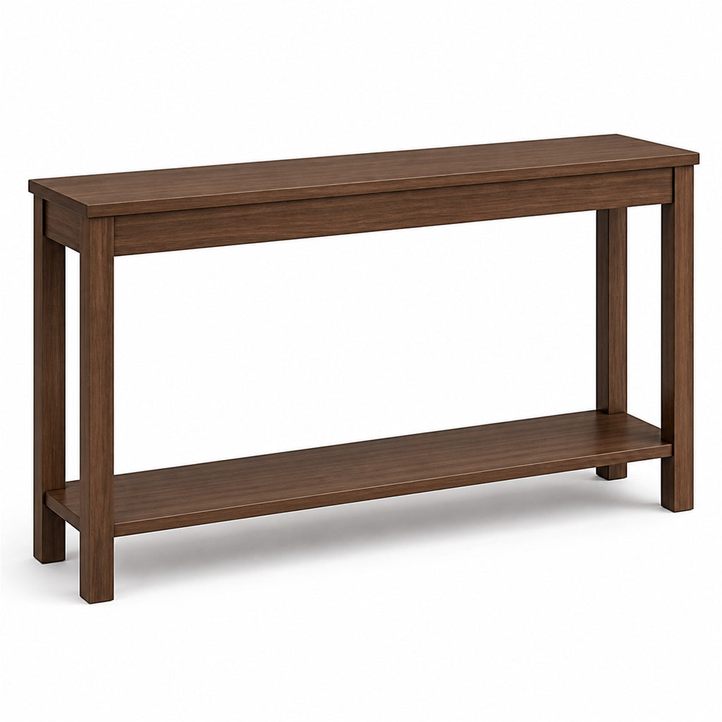 Walnut Narrow Console Table with Lower Shelf