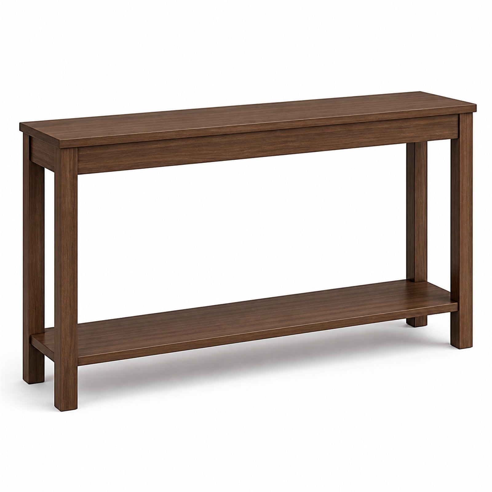 Walnut Narrow Console Table with Lower Shelf