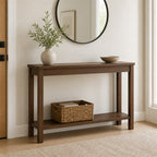 Walnut Narrow Console Table with Lower Shelf