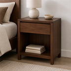 Walnut One-Drawer Open Shelf Nightstand
