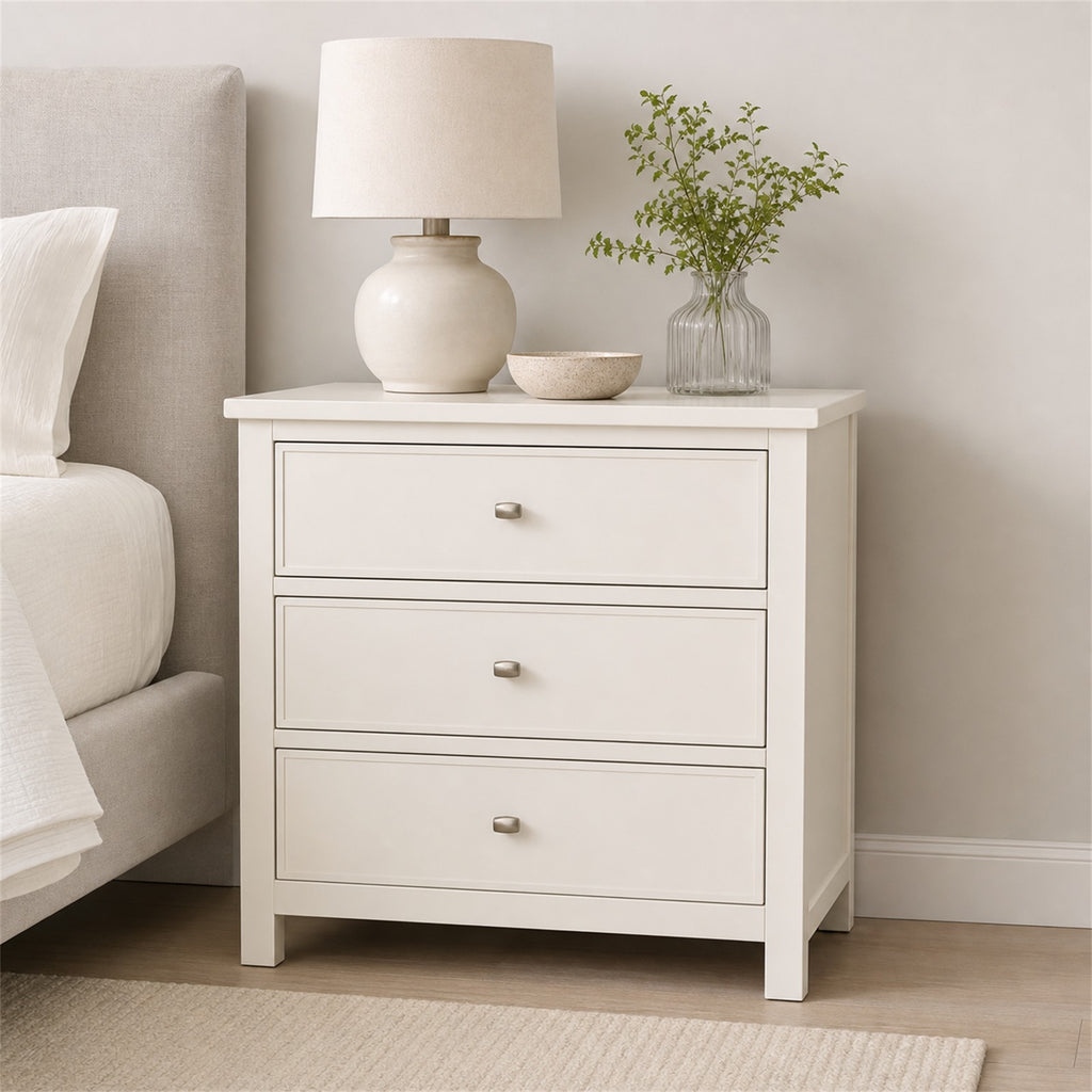 Warm White Three-Drawer Nightstand